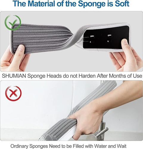 Sponge Mop for Floor Cleaning, Adjustable Handle Automatic Self-Wringing Easy Clean Roller, Hands-Free Squeezing Wet & Dry Roller Mop