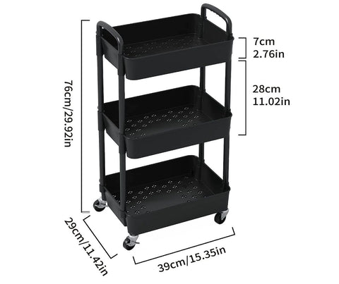 3 LAYER WIDE TROLLEY PLASTIC AND STAINLESS STEEL
